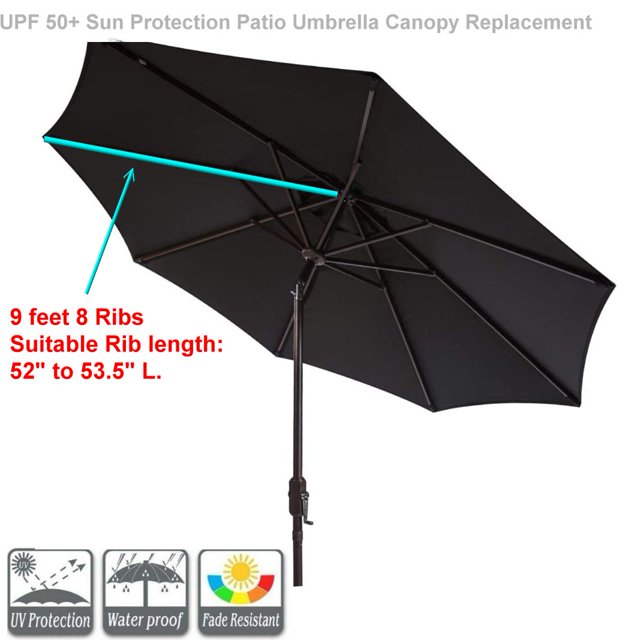 Patio Umbrella Replacement Canopy for 9ft 8 Ribs Sun Protection UPF 50