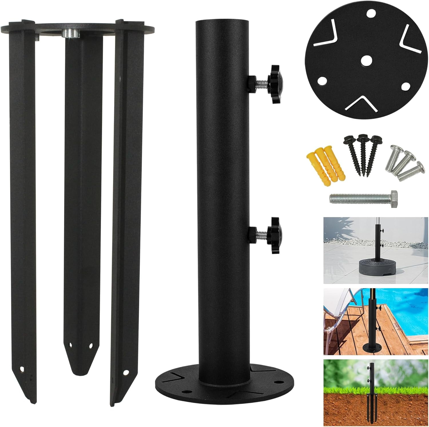 Patio Umbrella Stand Base, Heavy Duty Outdoor Umbrella Holder, Metal Grass Umbrella Ground Stake, Steel Outdoor Umbrella Base for Decks, Patios, Lawn, Docks