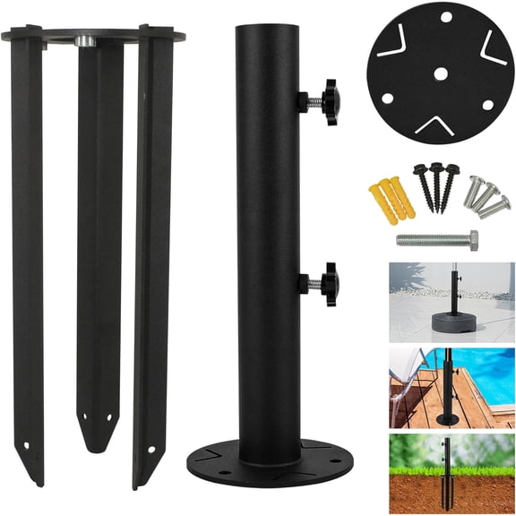 Patio Umbrella Stand Base, Heavy Duty Outdoor Umbrella Holder, Metal Grass Umbrella Ground Stake, Steel Outdoor Umbrella Base for Decks, Patios, Lawn, Docks