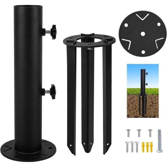 Patio Umbrella Stand Base, In-Ground Umbrella Holder, Grass Umbrella Ground Stake, Removable Inground Umbrella Stand Anchor with 3 Spike,DIY Umbrella Stand Parts for Deck,Lawn,Beach,Table