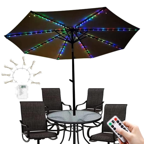 Patio Umbrella String Lights,Waterproof 104LED Umbrella Light Remote Control 8Modes Battery Operated Hanging Light Decor Pole Lights for Outdoor Patio Umbrellas Camping Tents