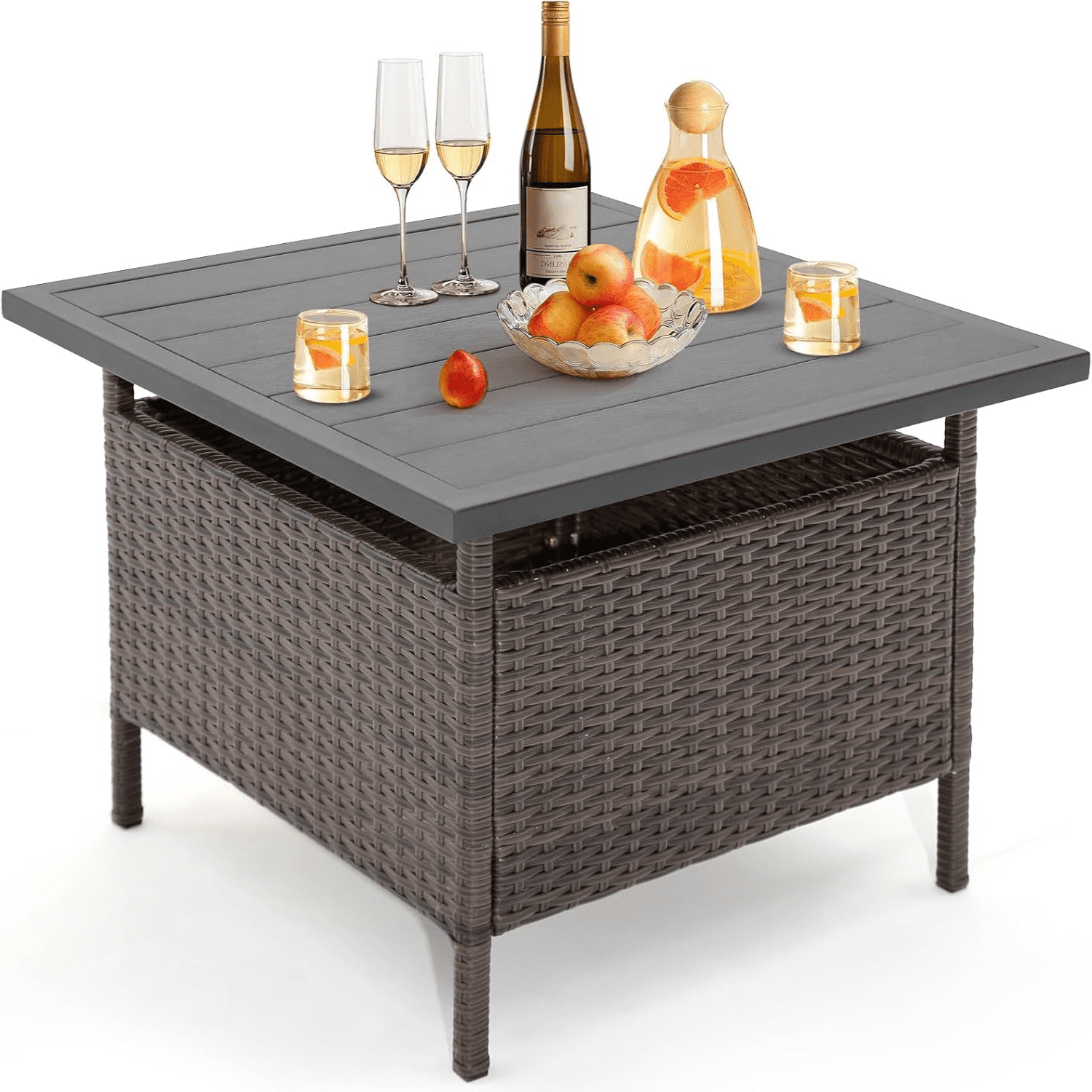 Patio Umbrella Table Stand Outdoor Side Table with Umbrella Hole PE ...