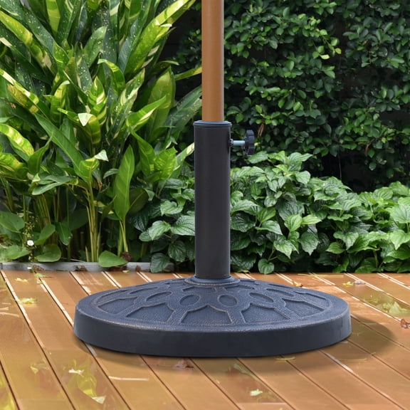 Patio Umbrellas 18" 26 lbs Round Resin Umbrella Base Stand Market Parasol Holder with Beautiful Decorative Pattern & Easy Setup, for Φ1.5", Φ1.89" Pole, for Lawn, Deck, Backyard, Garden, Bronze,Marke