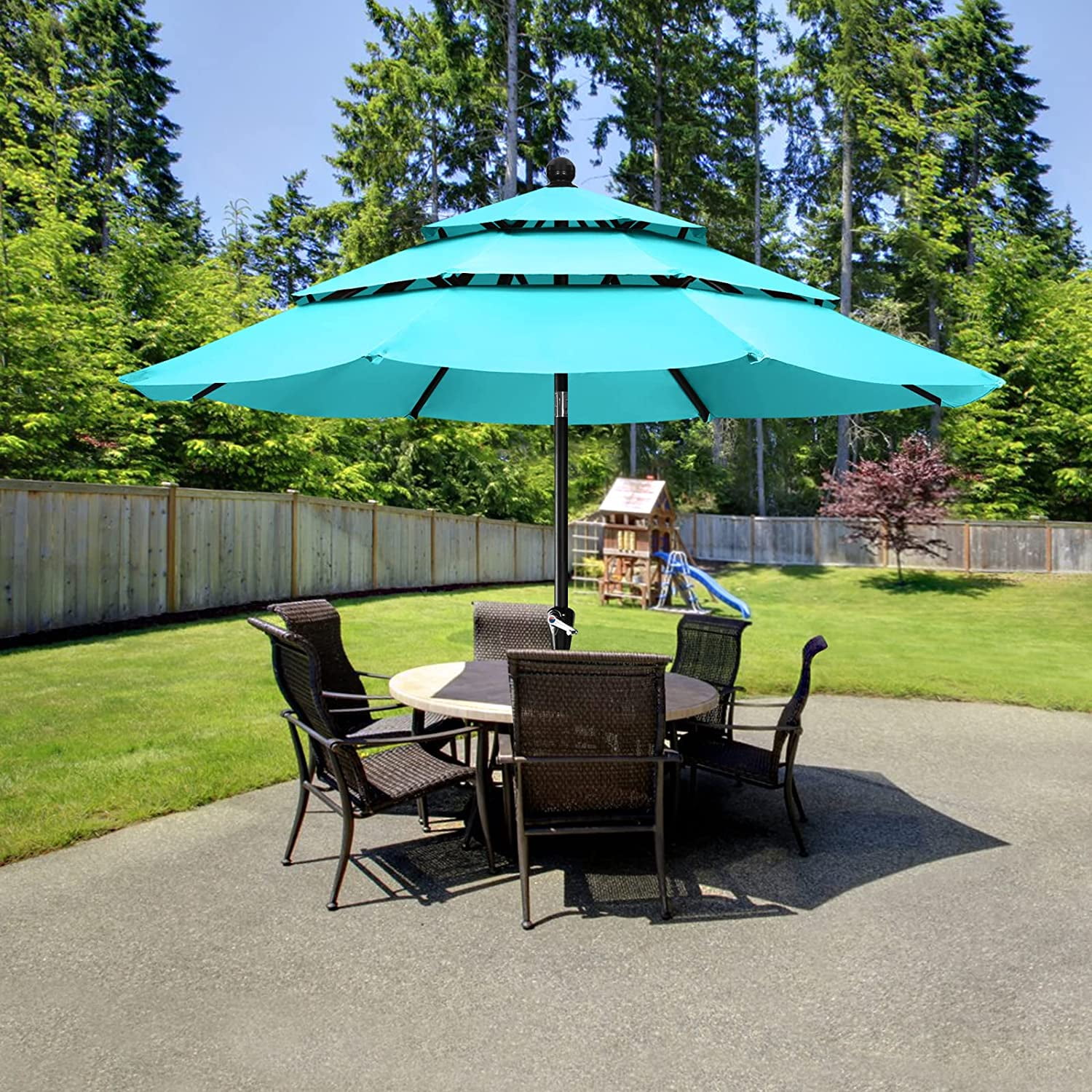 11 patio umbrella 3 tier Treasure Garden ft Octagonal Outdoor (High-Performance Auto-Tilt) Provide a perfect shade for your patio COSIEST Outdoor 11ft 3 Tiers