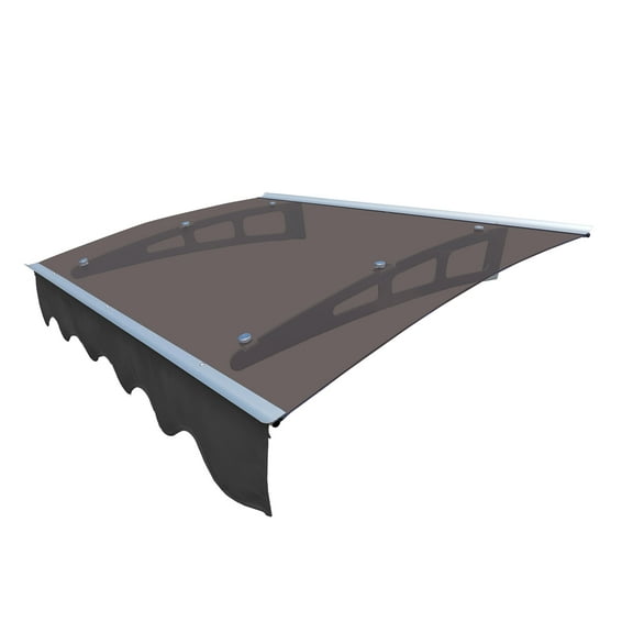 Patio Umbrellas DA4734C Series Door Window Awning Canopy Made of 0.137 Inch Thick Crystal Solid Polycarbonate Sheet and Aluminum Alloy with Valance in size of 47" Wide x 34" Deep for Masonry Concrete
