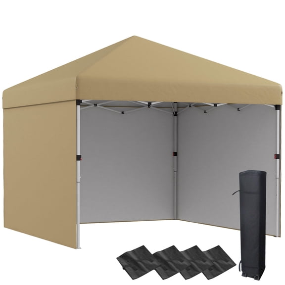 Patio Umbrellas Outsunny 10' x 10' Pop Up Canopy Tent with 3 Sidewalls, Leg Weight Bags and Carry Bag, Height Adjustable, Instant Party Tent Event Shelter Gazebo for Garden, Patio, Beige,Outdoor Umbr