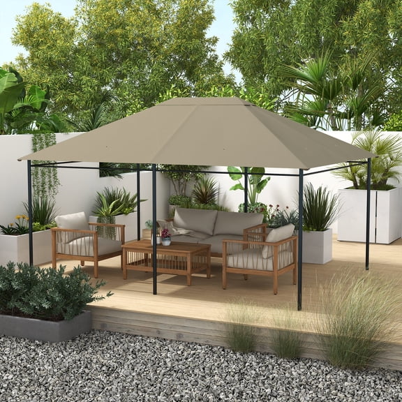 Patio Umbrellas Outsunny 10' x 13' Gazebo Canopy Replacement, Outdoor Gazebo Cover Top Roof Replacement with Vents and Drain Holes, (TOP COVER ONLY), Khaki,Market Umbrellas