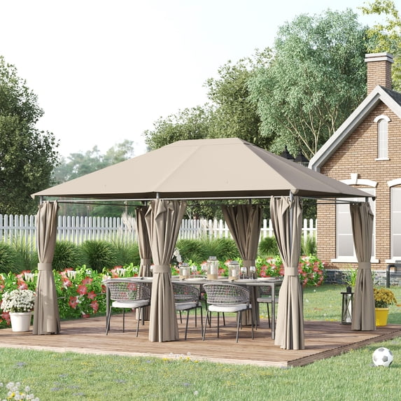 Patio Umbrellas Outsunny 10' x 13' Outdoor Patio Gazebo Canopy Shelter with 6 Removable Sidewalls, & Steel Frame for Garden, Lawn, Backyard and Deck, Khaki,Market Umbrellas