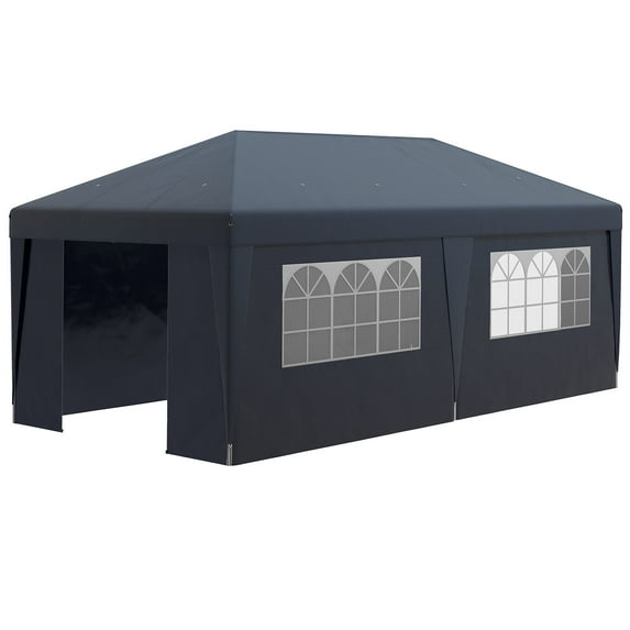 Patio Umbrellas Outsunny 10' x 19.5' Pop Up Canopy Tent with Sidewalls, Height Adjustable Large Party Tent Event Shelter with Leg Weight Bags, Double Doors and Wheeled Carry Bag for Garden, Patio, Da