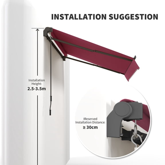 Patio Umbrellas Outsunny 10' x 8' Retractable Awning, Patio Awnings, Sunshade Shelter w/ Manual Crank Handle, UV & Water-Resistant Fabric and Aluminum Frame for Deck, Balcony, Yard, Red,Market Umbrel