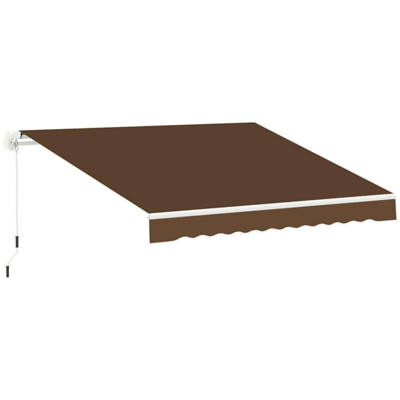 Patio Umbrellas Outsunny 13' x 8' Retractable Awning, Patio Awnings, Sunshade Shelter w/ Manual Crank Handle, UV & Water-Resistant Fabric and Aluminum Frame for Deck, Balcony, Yard, Coffee Brown,Outd