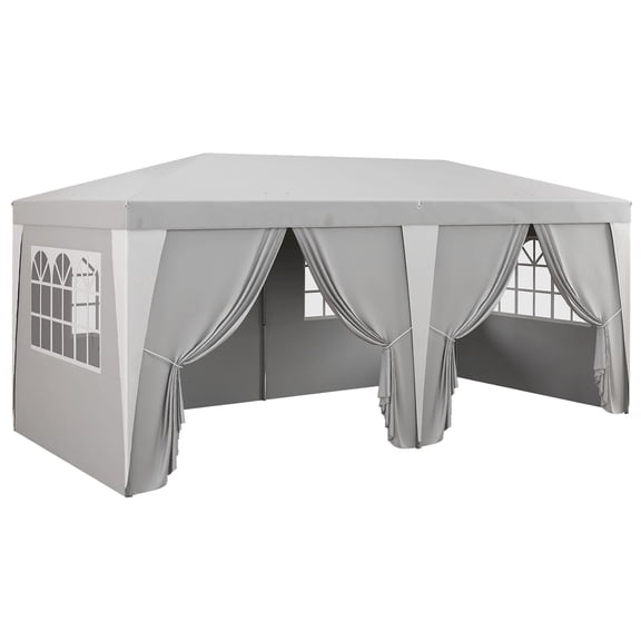 Patio Umbrellas Outsunny 19 x 10' Pop Up Canopy Tent with 6 Removable Sidewalls, 4 Windows, Large Ez Up Canopy with Adjustable Height, Instant Shelter Gazebo for Outdoor Events, Party, Wedding, Gray,