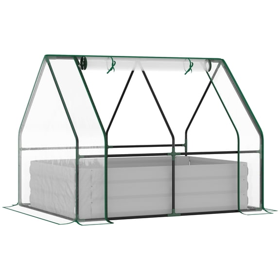 Patio Umbrellas Outsunny 4' x 3' Galvanized Raised Garden Bed with Mini PVC Greenhouse Cover, Outdoor Metal Planter Box with 2 Roll-Up Windows for Growing Flowers, Fruits, Vegetables and Herbs, Clear