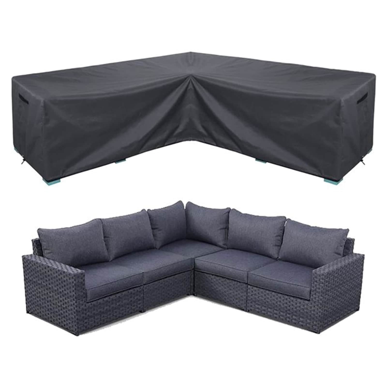 Black Waterproof V-Shaped Sectional Sofa Cover with Air Vents
