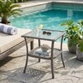 thumbnail image 1 of Patio Water Rippled Glass Side Table, Gray Rattan, 1 of 4
