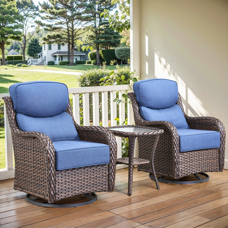 Side Rocking Chair Patio Wicker 3-Piece Furniture Set Outdoor Rattan Bistro Swivel Rocking ...