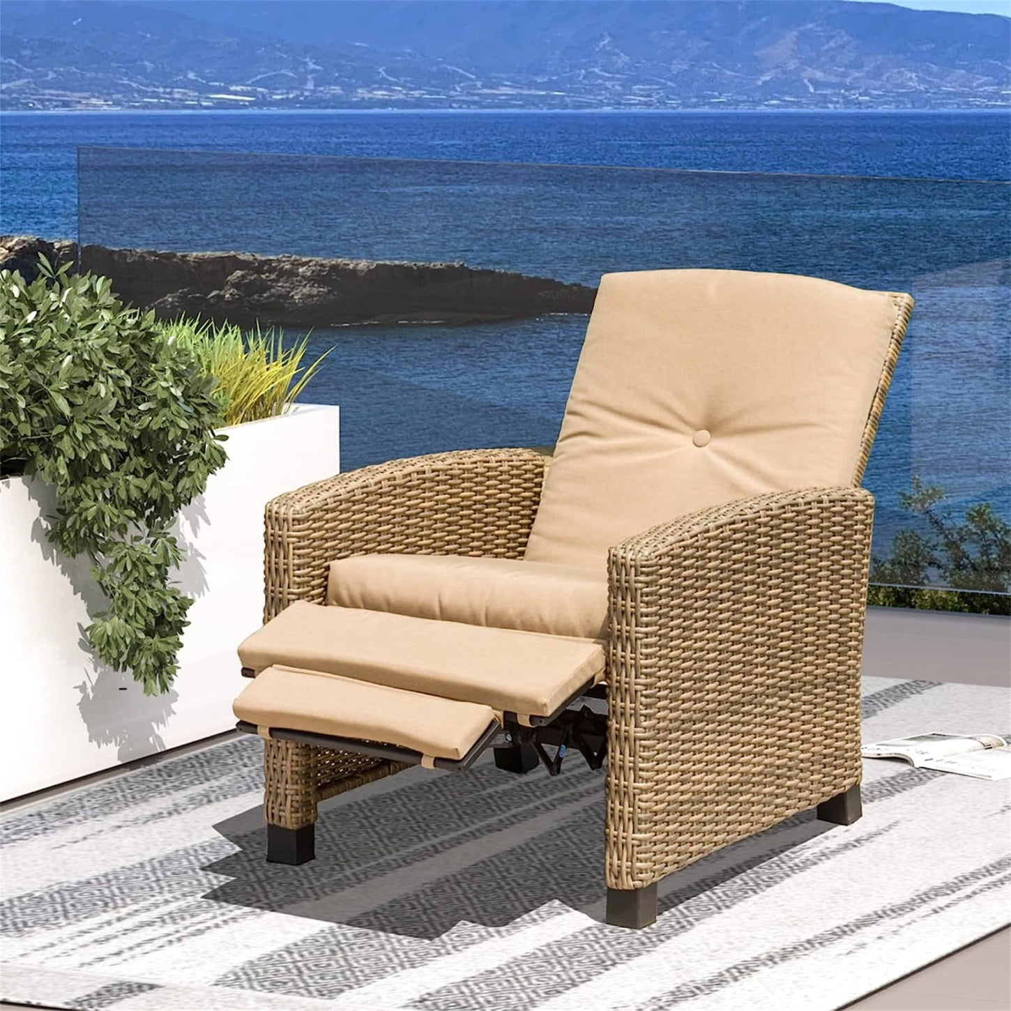 Patio Wicker Adjustable Recliner Chair, Outdoor Indoor Relaxing Lounge ...