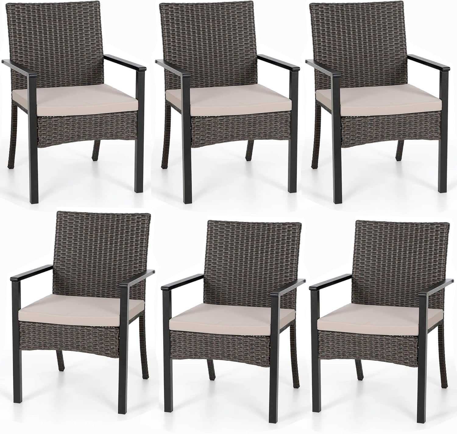Patio Wicker Chair Set of 2 Outdoor Modern PE Rattan Armchair with ...