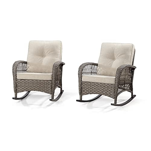 Patio Wicker Rocking Chair Set of 2 - All-Weather Outdoor Rocker Chair ...