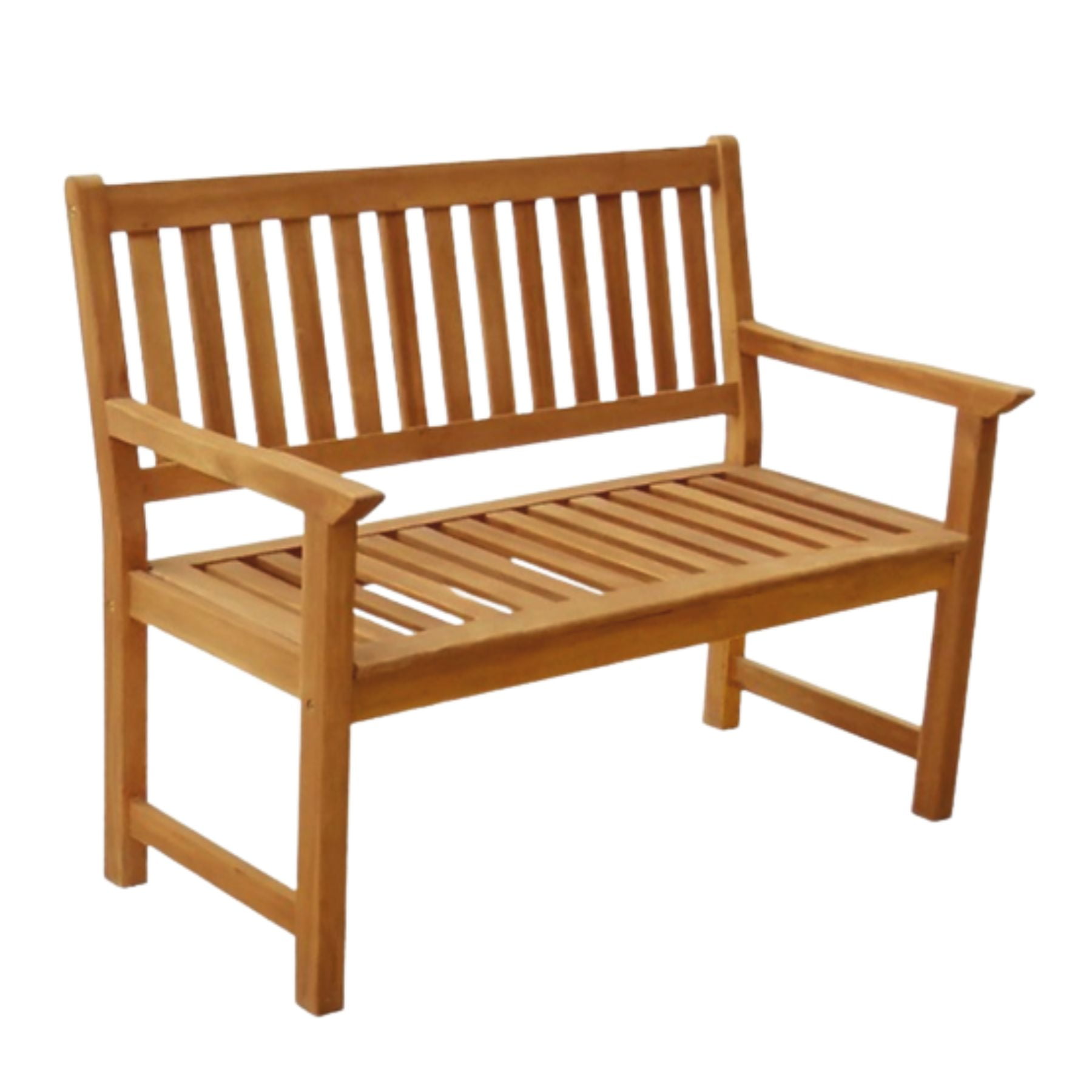 Traditional Teak Color Acacia Wood Outdoor Bench with Armrest