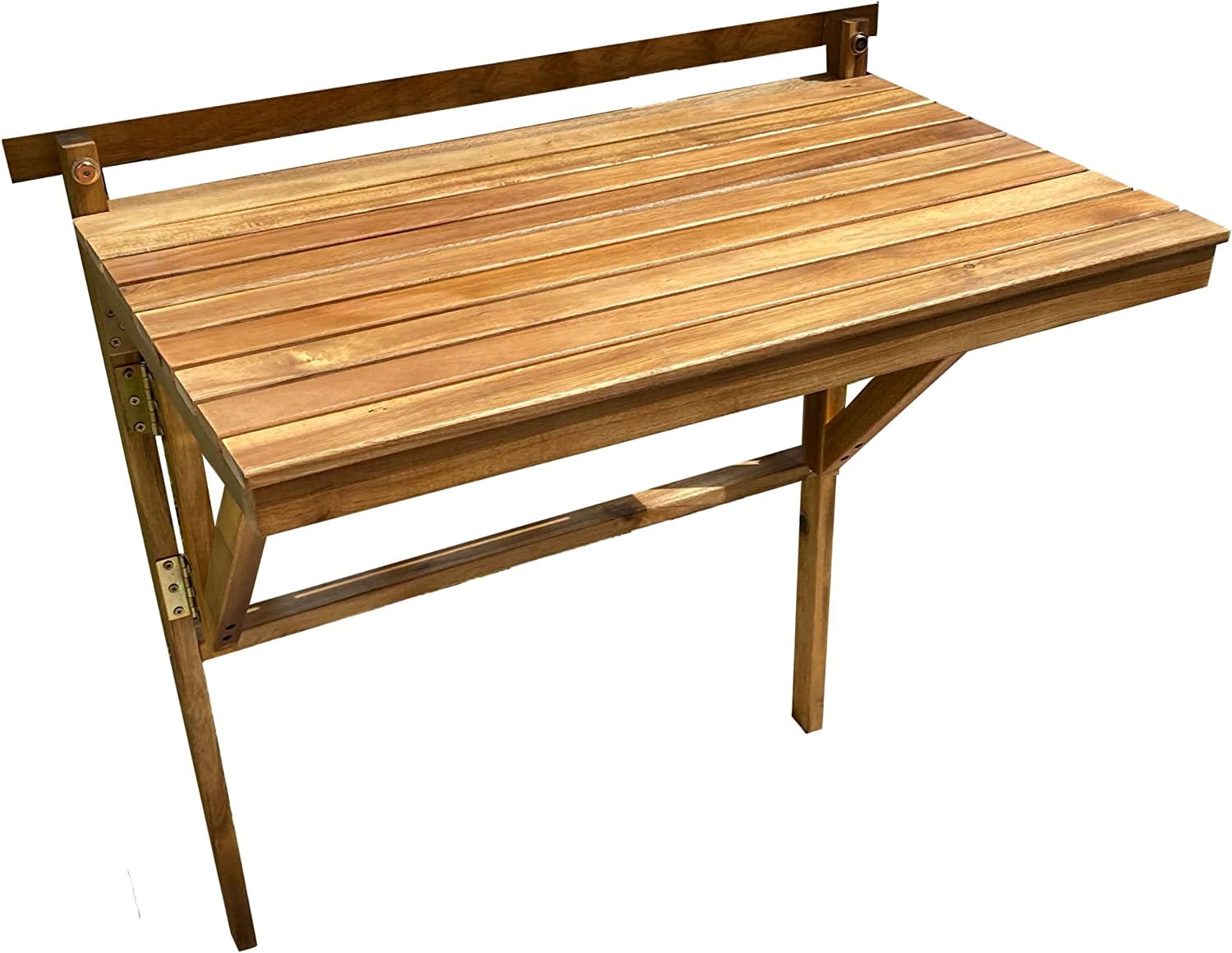Patio Wise Outdoor Folding Balcony Table, Foldable Acacia Wood Deck Bar Tray
