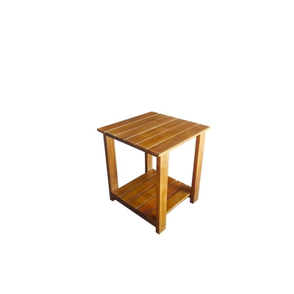 Patio Wise Square Acacia Wood Side Table, 2-Tier Indoor/Outdoor Wooden Accent Table