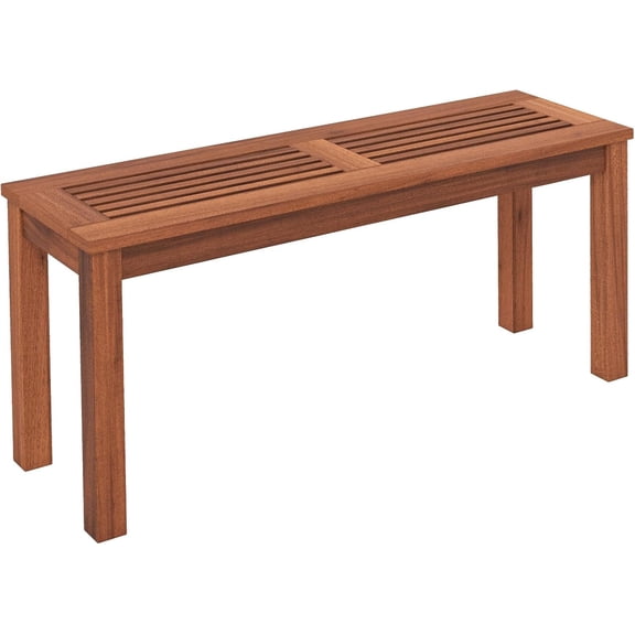 Patio Wood Bench, 2-Person Solid Wood Bench with Slatted Seat, Loveseat with Stable Wood Frame, Indoor Outdoor Dining Bench for Backyard, Poolside, Entryway (1)