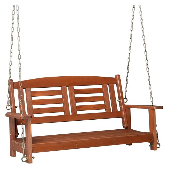 Patio Wooden Porch Swing Solid Fir Wood, Outdoor Handing Swing Bench