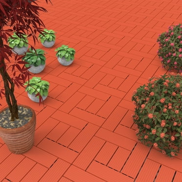 Patio and Deck Tiles – Interlocking Criss-Cross Pattern by Pure Garden (Terra Cotta Color 24 Pcs)
