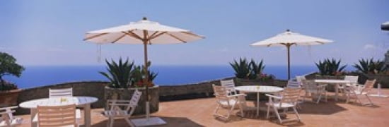 Patio umbrellas in a cafe Positano Amalfi Coast Salerno Campania Italy Canvas Art - Panoramic Images (18 x 6)