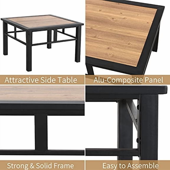 PatioFestival Aluminum Composite Panel Outdoor End Table, Weather Resistant, Black with Wood Grain, Square, Modern, Outdoor Side Table