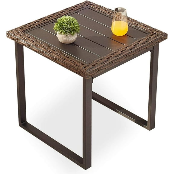 PatioFestival Wicker Patio Coffee Table Side Patio Bistro Table Metal Rattan Furniture with All Weather Steel Frame