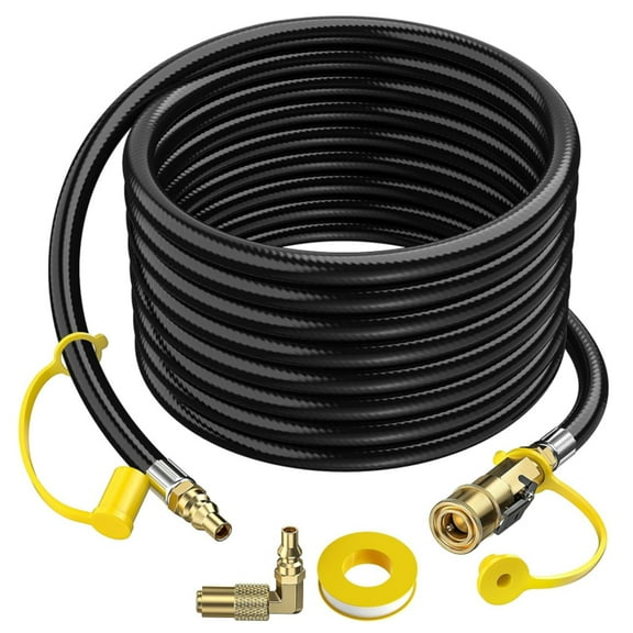 PatioGem 24 FT Quick Connect Propane Hose for RV to Grill, Propane Hose Adapter with 1/4" Shutoff Valve and 1/4" Male Full Flow Plug, LP RV Hose with Elbow Adapter for 17" and 22" Blackstone Griddles