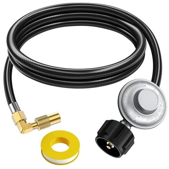 PatioGem 5FT Propane Adapter Hose with Regulator, QCC1 Gas Grill Regulator and Hose with Elbow Adapter for 17" and 22" Blackstone Tabletop Griddle and Most LP Gas Grill with 3/8'' Connect Fitting