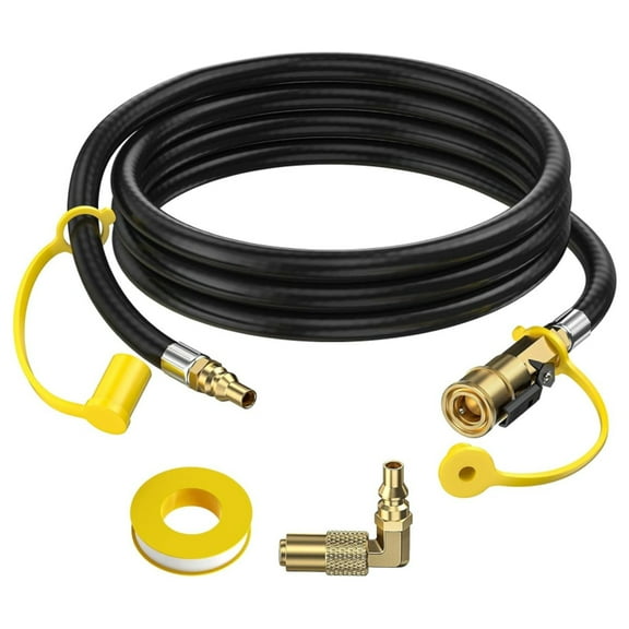 PatioGem 7 FT Quick Connect Propane Hose for RV to Grill, Propane Hose Adapter with 1/4" Shutoff Valve and 1/4" Male Full Flow Plug, LP RV Hose with Elbow Adapter for 17" and 22" Blackstone Griddles