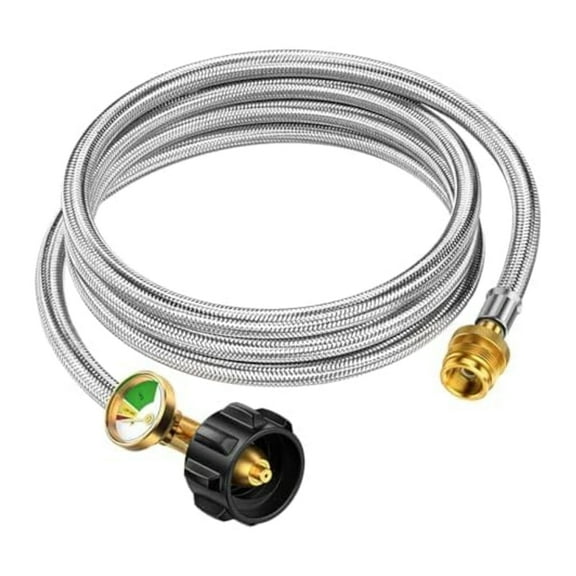 PatioGem 8FT Propane Hose Adapter 1lb to 20lb with Gauge, Propane Tank Adapter Hose 20 lb to 1 lb, Propane Tank Hose, Propane Grill Hose Fit for Mr Buddy Heater, Weber Q Grill, Coleman Camping Stove