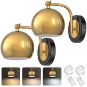 PatioGem Eco Friendly 2-Light LED Gold Bedroom, Living Room Battery Powered Wall Sconces 2 Count