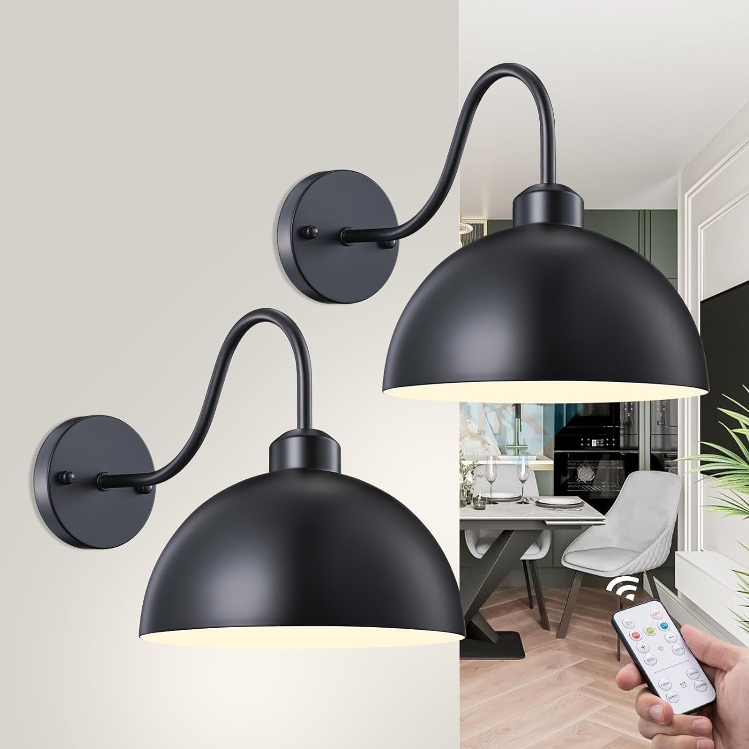 Battery Operated Wall Sconces, Set Of 2, No Cable Required, Battery Wall Lights With Remote Control, Wall Mounted For Bedroom, Includes Charger, 6 Rechargeable Batteries - View #8