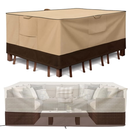 PatioGem Waterproof Patio Furniture Set Cover, Lawn Patio Furniture Cover with Padded Handles, 90"Lx60"Wx27.8"H, Patio/Outdoor Table Cover, 600D Oxford Fabric Dining Rectangular Table Chairs Cover