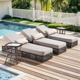 thumbnail image 1 of Patiobula 5 Pieces Outdoor Chaise Lounge Chair Set, Wicker Reclining Chair with Side Table,5-Position Backrest, 5" Thick Cushions and Lumbar Support for Patio or Poolside, Brown/Beige, 1 of 10