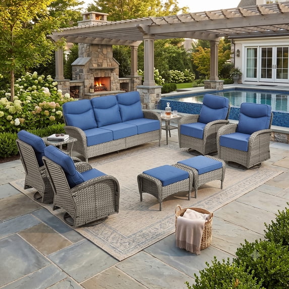 Patiobula 9 Pieces Patio Furniture Set, Outdoor Swivel Gliders Rocker ...