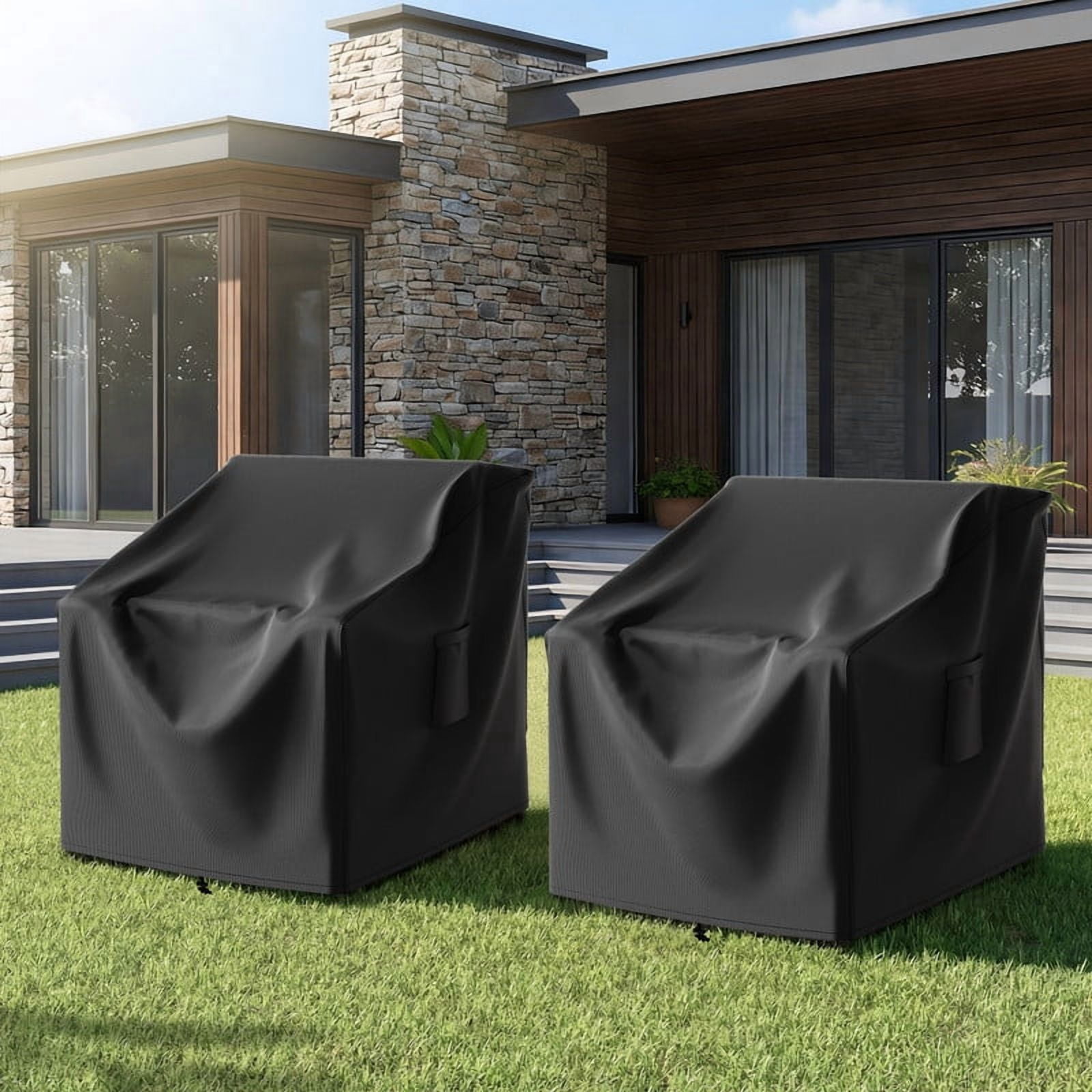 Patiobula Outdoor Chair Covers, 600D Heavy Duty Patio Furniture Covers Waterproof, Lawn Furnitures Covers Fits up to 35.5W x 35.5D x 35H Inches, Black, 2 Pack