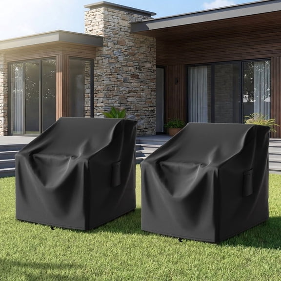Patiobula Outdoor Chair Covers, 600D Heavy Duty Patio Furniture Covers Waterproof, Lawn Furnitures Covers Fits up to 35.5W x 35.5D x 35H Inches, Black, 2 Pack