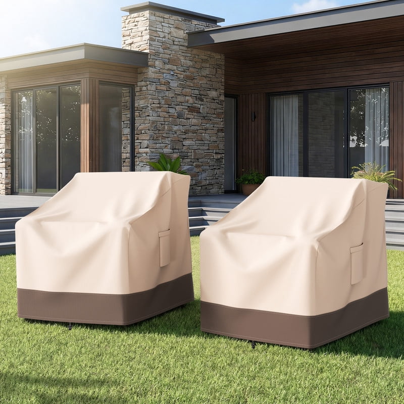 Patiobula Outdoor Chair Covers, 600D Heavy Duty Patio Furniture Covers Waterproof, Lawn Furnitures Covers Fits up to 35.5W x 35.5D x 35H Inches, Brown, 2 Pack
