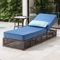 thumbnail image 1 of Patiobula Outdoor Chaise Lounge Chair Set, Wicker Reclining Chair with Side Table,5-Position Backrest, 5" Thick Cushions and Lumbar Support for Patio or Poolside, Brown/Navy, 1 of 10