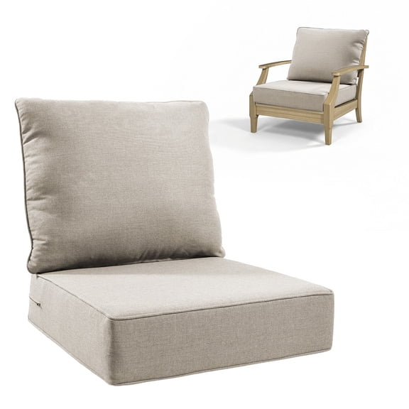 Patiobula Outdoor Deep Seat Cushion Set, 22 x 24, Water Repellent, Fade Resistant, 6-Inch Thicken Deep Seat Bottom and Back Cushion for Chair, Sofa, and Couch, Beige