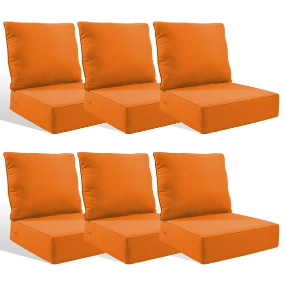 Patiobula Outdoor Deep Seat Cushion Set, 24 x 24, Water Repellent, Fade Resistant, 6" Thicken Deep Seat Bottom and Back Cushion for Chair, Sofa, and Couch, Orange (12-Piece)