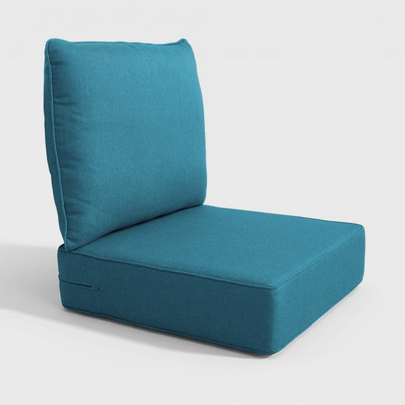 Patiobula Outdoor Deep Seat Cushion Set, 24 x 24, Water Repellent, Fade Resistant, 6" Thicken Deep Seat Bottom and Back Cushion for Chair, Sofa, and Couch, Peacock Blue (2-Piece)