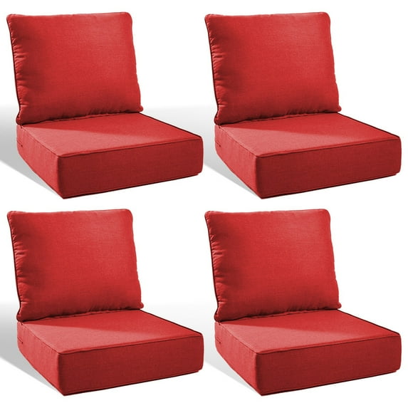 Patiobula Outdoor Deep Seat Cushion Set, 24 x 24, Water Repellent, Fade Resistant, 6" Thicken Deep Seat Bottom and Back Cushion for Chair, Sofa, and Couch, Red (8-Piece)
