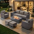 thumbnail image 1 of Patiobula Outdoor Oversized Patio Furniture Set with Fire Pit Table, All-Weather Wicker Sectional Swivel Rocker Chairs Sets,Luxury 7-Seat Conversation Set for Porch, Balcony, Deck, Brown/Gray, 1 of 12